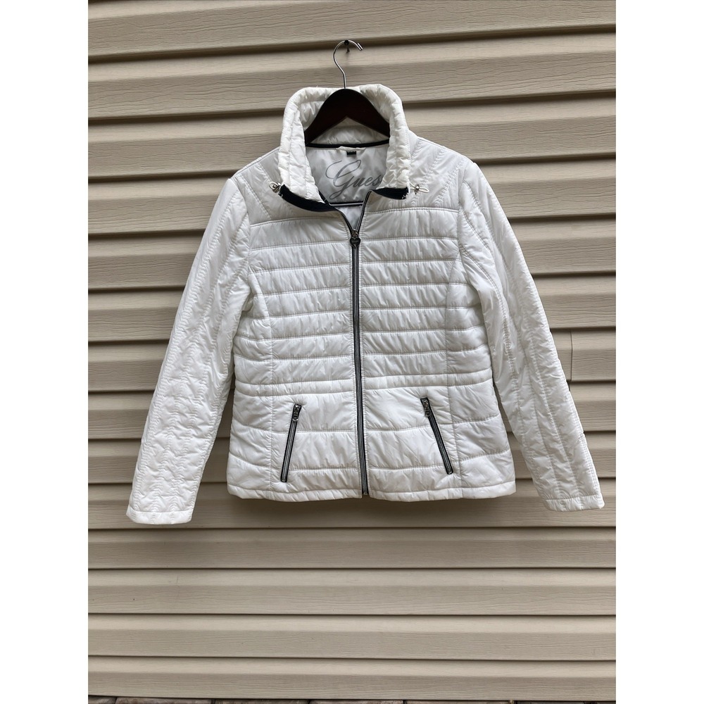 Guess Women's White Puffer Jacket - Size XL